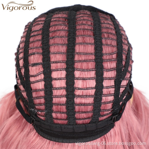 Vigorous Wholesale Price Long Natural Wave Cosplay Wig for Women Synthetic Ombre Pink Middle Part Wigs Heat Resistant